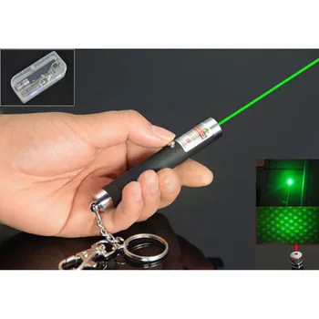 

High Power Mini 532nm 5mW 2in1 Dot or Star Green Laser Pointer Light Pen AAA Battery with Keychain Key Ring