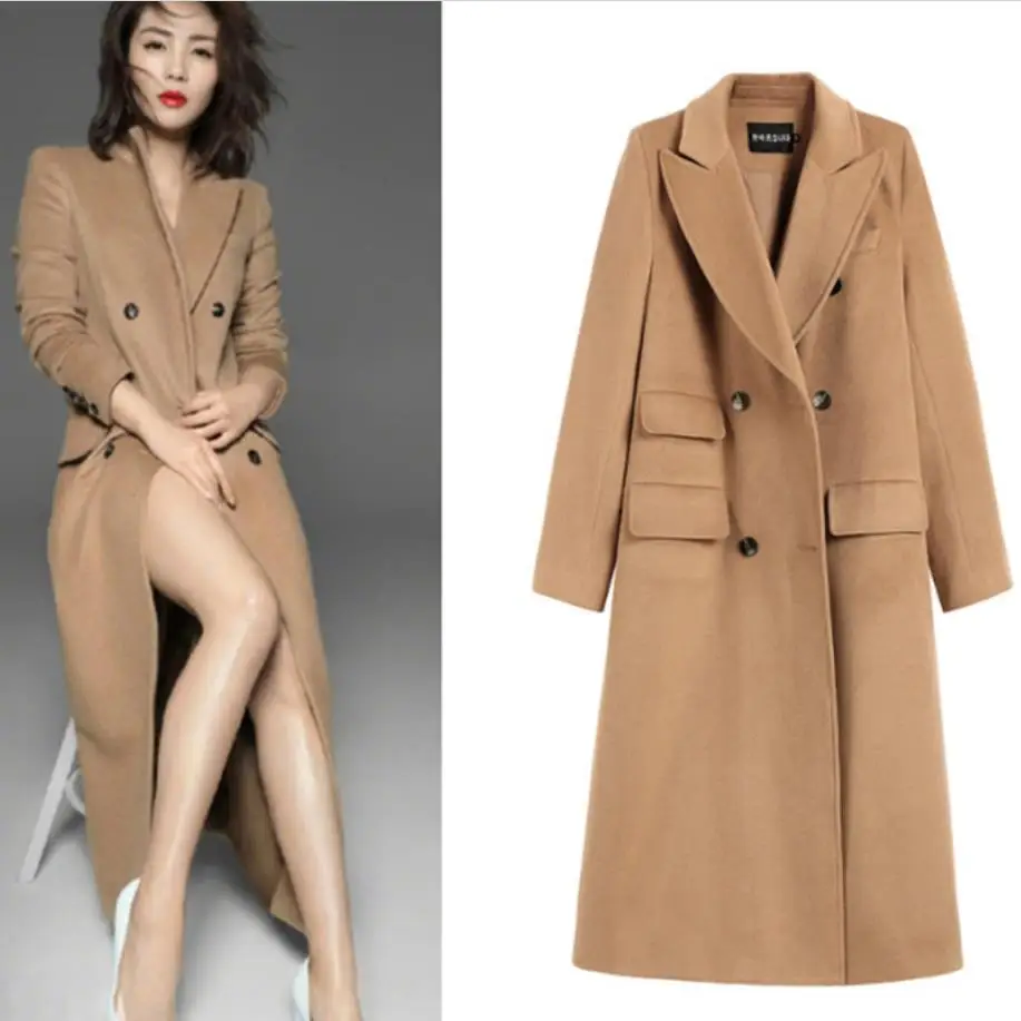 Fashion Autumn winter Double Breasted turn down collar office lady Women slim Woolen Coat
Fashion Autumn winter Double Breasted turn down collar office lady Women slim Woolen Coat