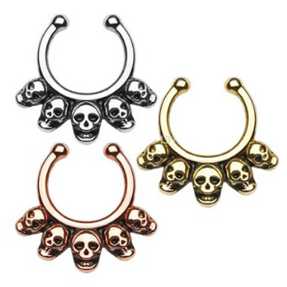 2019 new fake Nose Rings Non-Piercing FIve Skull Septum Hanger Clip-On Fake Nose Ring Body Jewelry Personalized gift
2019 new fake Nose Rings Non-Piercing FIve Skull Septum Hanger Clip-On Fake Nose Ring Body Jewelry Personalized gift