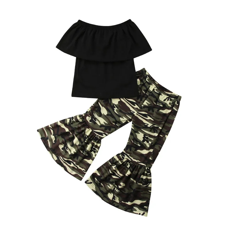 2018 Fashion Hot Baby Clothing Set Summer Girls Off Shoulder Tops+Camouflage Flared Pants Clothes Set
2018 Fashion Hot Baby Clothing Set Summer Girls Off Shoulder Tops+Camouflage Flared Pants Clothes Set