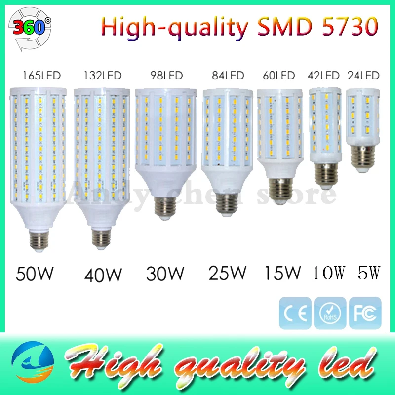 

Super Bright 5W 10W 15W 25W 30W 40W 50W LED Lamp E27 5730 (5630) SMD 110V/220V Lampada LED Light Lanterna Corn Bulbs Spotlight