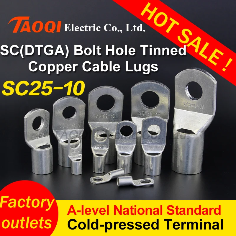 1piece SC25-10 25mm2 Bolt Hole Tinned Copper Cable lugs Cold-pressed crimp type terminal A level National Standard
1piece SC25-10 25mm2 Bolt Hole Tinned Copper Cable lugs Cold-pressed crimp type terminal A level National Standard