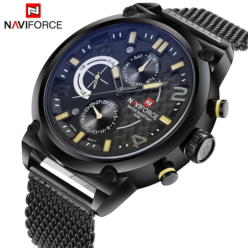 

2019 NAVIFORCE Luxury Brand Men's Analog Quartz 24 Hour Date Watches Man 3ATM Waterproof Clock Men Sport Full Steel Wrist Watch