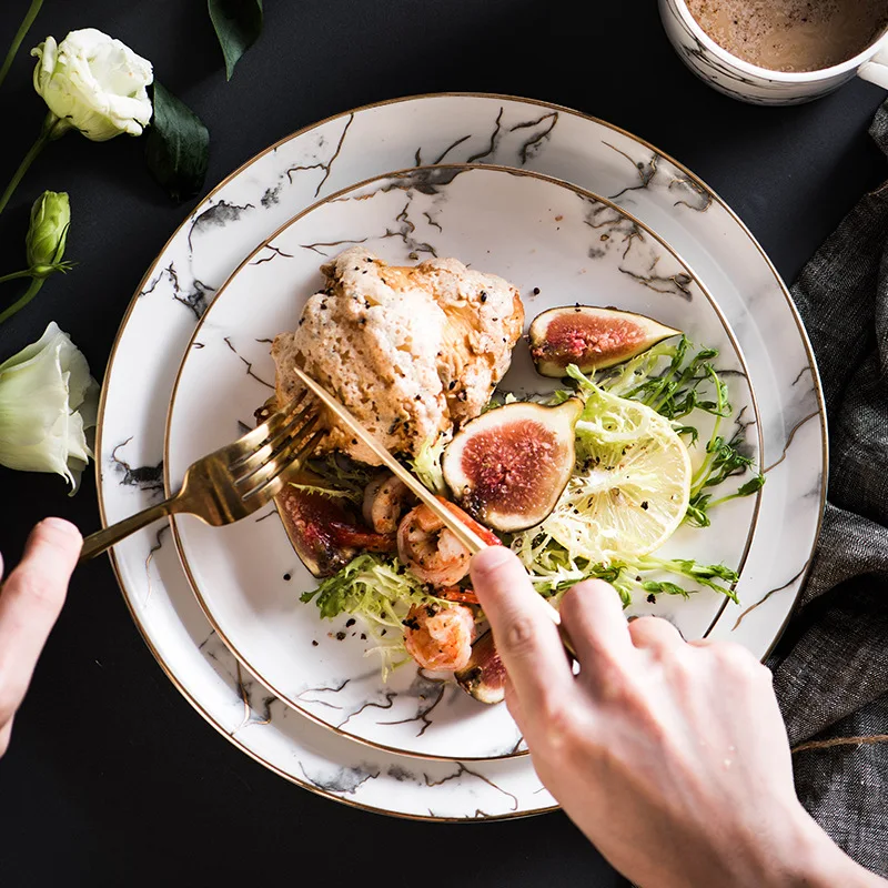 Gold Inlay Marble Plates Ceramic Dinner Food Dishes Porcelain Dessert Plate Steak Salad Snack Cake Dish Tableware Drop Shipping
Gold Inlay Marble Plates Ceramic Dinner Food Dishes Porcelain Dessert Plate Steak Salad Snack Cake Dish Tableware Drop Shipping