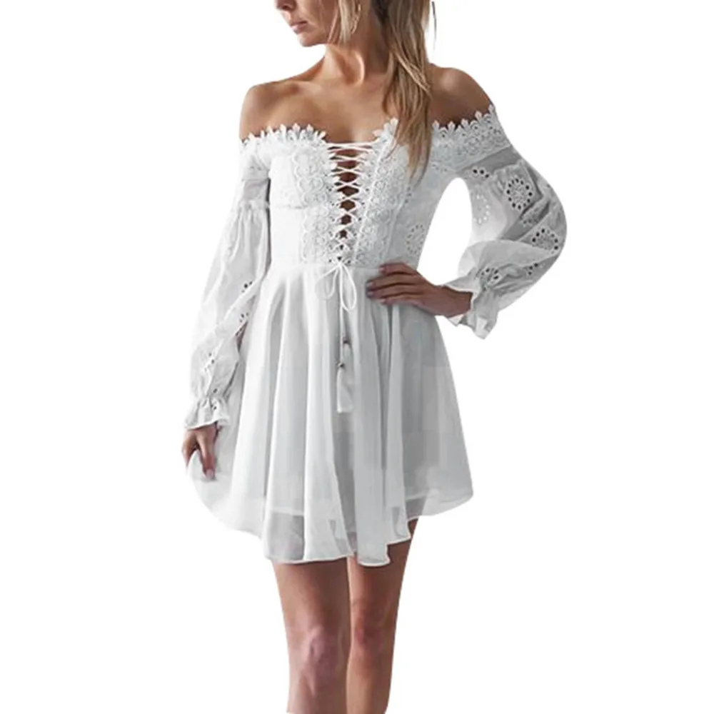 White Solid Bandage Dress Women Summer Casual Daily Sexy Off Shoulder Party Mini Dresses 2019 New Arrival Slim Vestidos | Женская одежда
