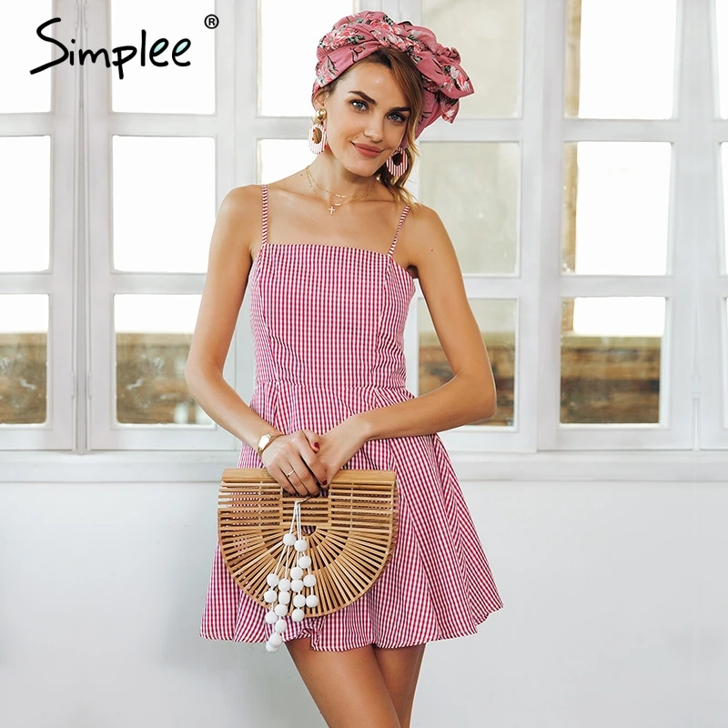 Simplee Backless strap plaid mini dress women High waist summer dress beach Robe vestidos de festa short dress female 2018
Simplee Backless strap plaid mini dress women High waist summer dress beach Robe vestidos de festa short dress female 2018