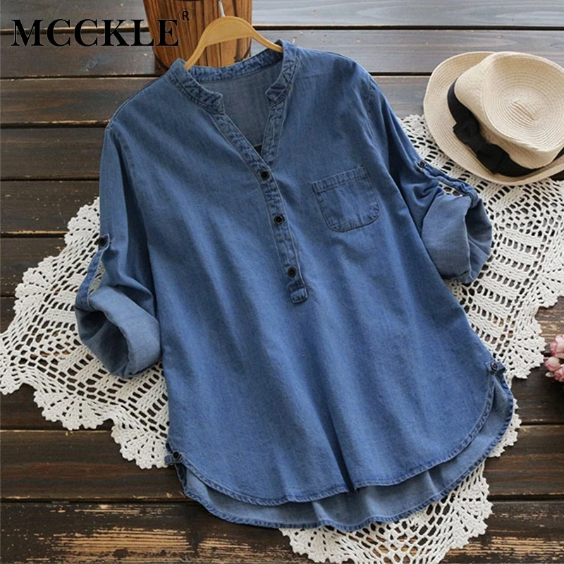 Women's Jeans V-Neck Long Sleeve Shirts Tops Denim Solid Button Pocket Womens Tops And Blouses 2019 Autumn Casual Top Female
Women's Jeans V-Neck Long Sleeve Shirts Tops Denim Solid Button Pocket Womens Tops And Blouses 2019 Autumn Casual Top Female