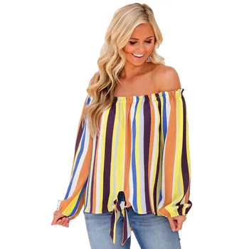 Sexy Off Shoulder Tie Front Vertical Striped Long Sleeve Shirt for Women Elegant Ladies High Low Rainbow Stripe Top Blouse
Sexy Off Shoulder Tie Front Vertical Striped Long Sleeve Shirt for Women Elegant Ladies High Low Rainbow Stripe Top Blouse