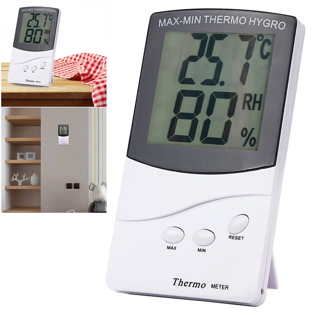 LCD Max-Min Thermometer Hygrometer Digital Indoor Outdoor Humidity Out Temperature Meter Weather Station 0-50C 10% RH to 98% RH
LCD Max-Min Thermometer Hygrometer Digital Indoor Outdoor Humidity Out Temperature Meter Weather Station 0-50C 10% RH to 98% RH