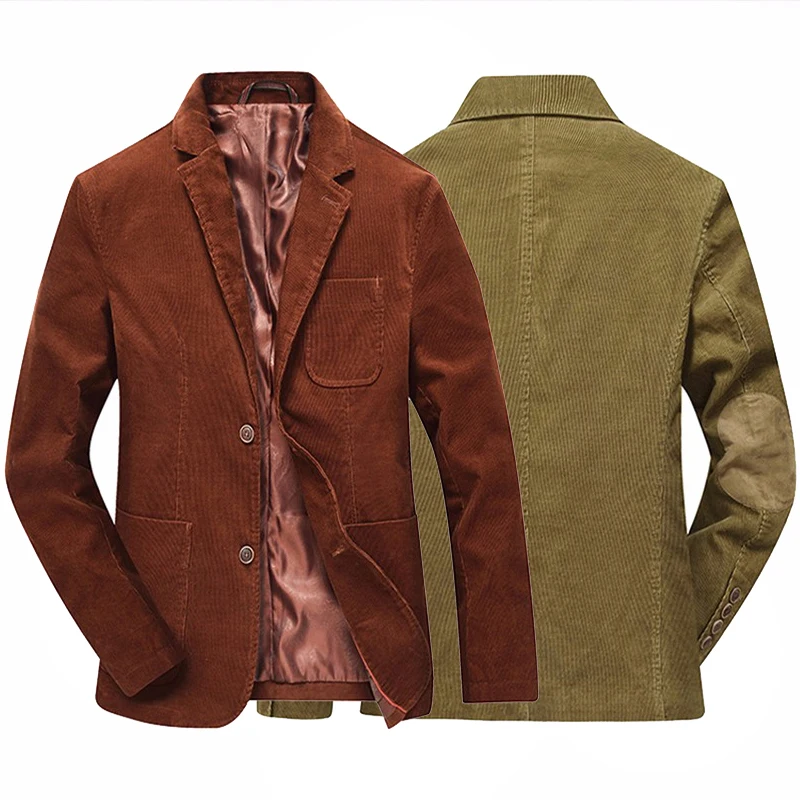 

Fashion Brand Male Winter Business Suit Jacket Coat Retro Style Slim Fit Men Corduroy Blazer Casual Elbow Design Gold Brown