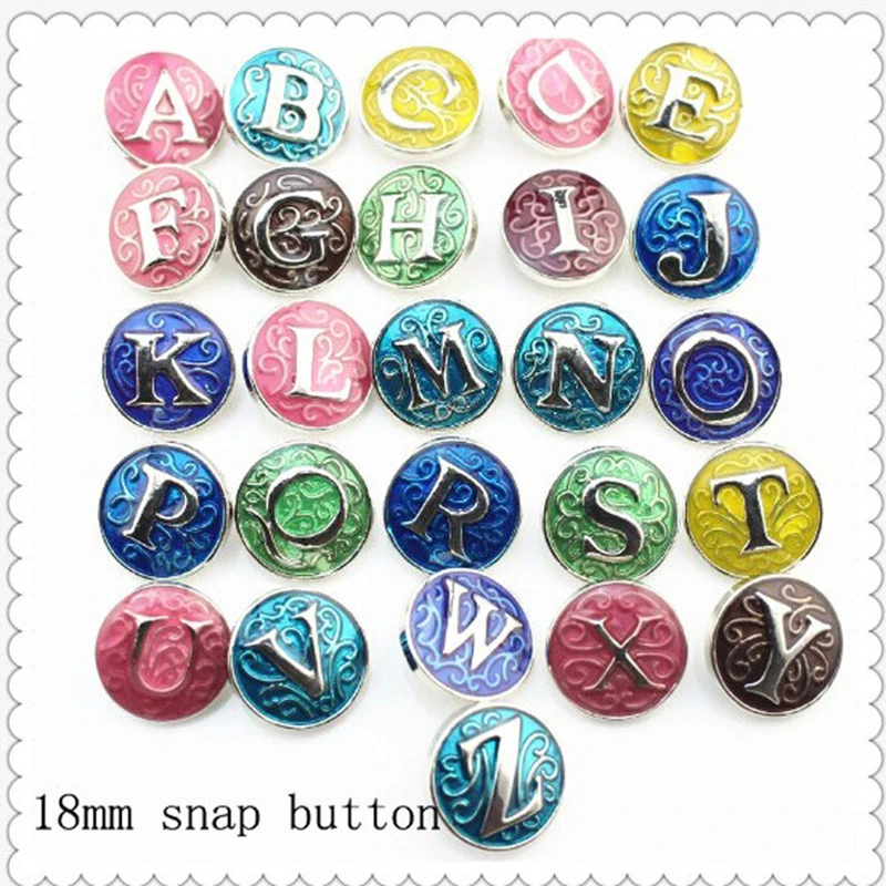 

Initial Colorful Enamel Letters Alphabet Snap Jewelry 18mm Metal Snap Button Fit Snap Bracelet Mixture Wholesale