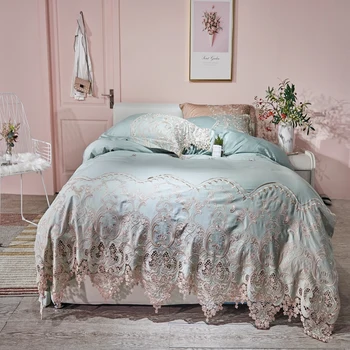Lace Egyptian cotton Queen King size Bedding Set Blue Pink Gold Bed set Fitted Bed sheet Duvet cover ropa de cama parrure de lit
Lace Egyptian cotton Queen King size Bedding Set Blue Pink Gold Bed set Fitted Bed sheet Duvet cover ropa de cama parrure de lit