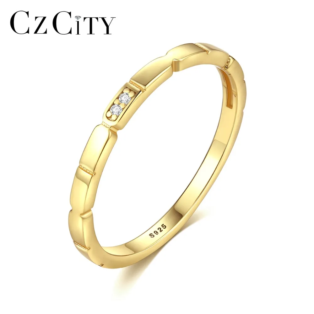 

CZCITY Fashion 925 Silver Sterling Wedding Rings Twin Tiny Cubic Zircon Paved 18K Gold Plated Male Female Promise Rings Jewelry