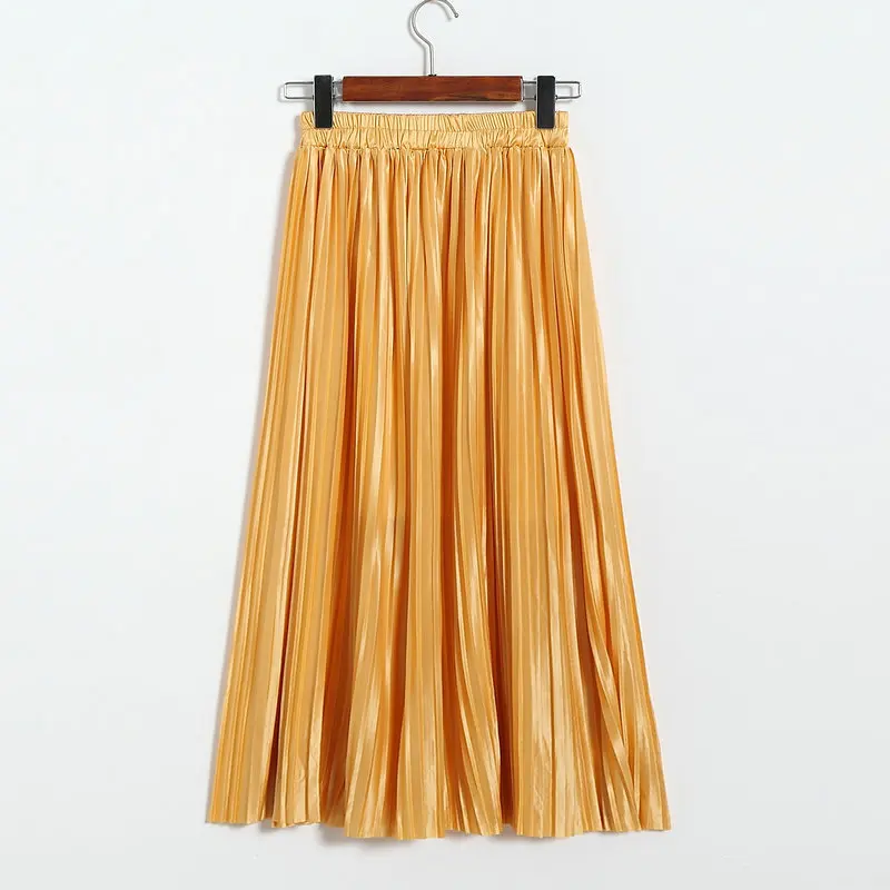 Lustrous pleated skirt metallic mid-length skirt for women of fall 2017 new Korean style joker long skirt (6)