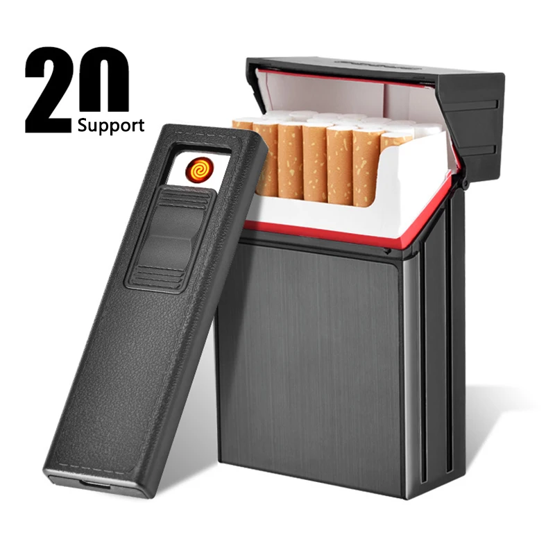 Cigarette Case Box Lighter with Flameless Removable Electronic Lighter Windproof Torch Lighter 20pcs Cigarette Holder Case
Cigarette Case Box Lighter with Flameless Removable Electronic Lighter Windproof Torch Lighter 20pcs Cigarette Holder Case