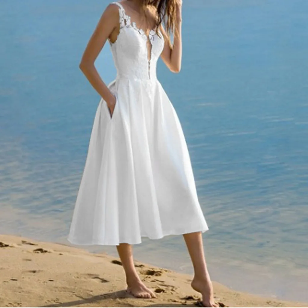 Women's Summer White Dress Straps Deep V-Neck Sexy Lace Stitching Dress summer dresses 2019 beach dresses vestidos NEW
Women's Summer White Dress Straps Deep V-Neck Sexy Lace Stitching Dress summer dresses 2019 beach dresses vestidos NEW
