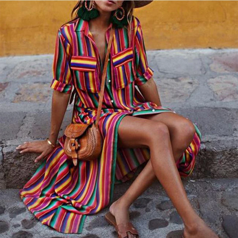 2019 Plus Size Brand New Bohemian Summer Striped Long Maxi Print Dress Women Casual Loose Shirt Print Chiffon Dresses
2019 Plus Size Brand New Bohemian Summer Striped Long Maxi Print Dress Women Casual Loose Shirt Print Chiffon Dresses
