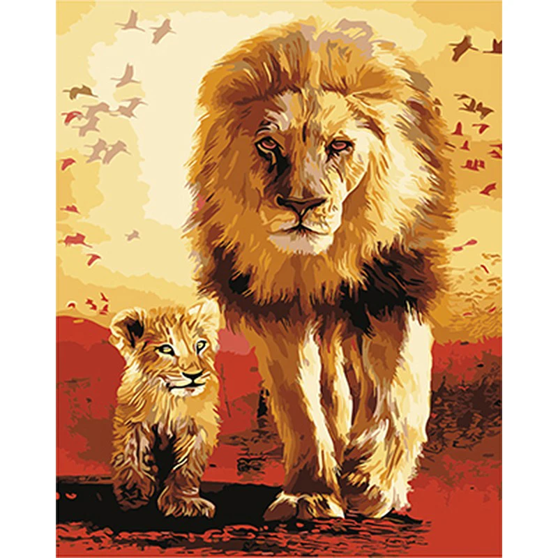 Безрамные Львы Семейные животные DIY живопись по номерам Акриловая картина