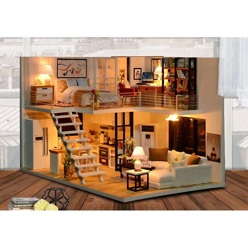 Handmade Wooden House Models Doll House Furniture Miniature Craft Gift LED Light DIY DollHouse Furniture Kit Assemble Doll House