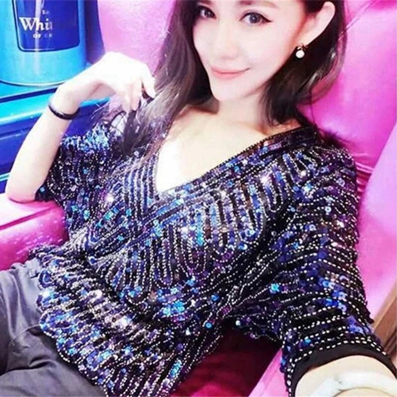 New Style Fahsion V Neck Sexy Women Full Sleeve Geometric Shiny Sequins Blouses Luxury Sparkle Party Female Slim Tops SL033
New Style Fahsion V Neck Sexy Women Full Sleeve Geometric Shiny Sequins Blouses Luxury Sparkle Party Female Slim Tops SL033