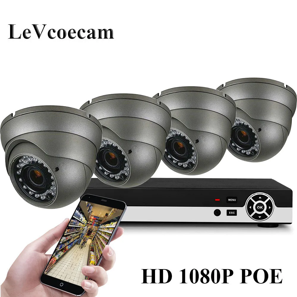 Система видеонаблюдения H.265 4 канала POE NVR 2 МП 1080P наружная IP-камера IP66