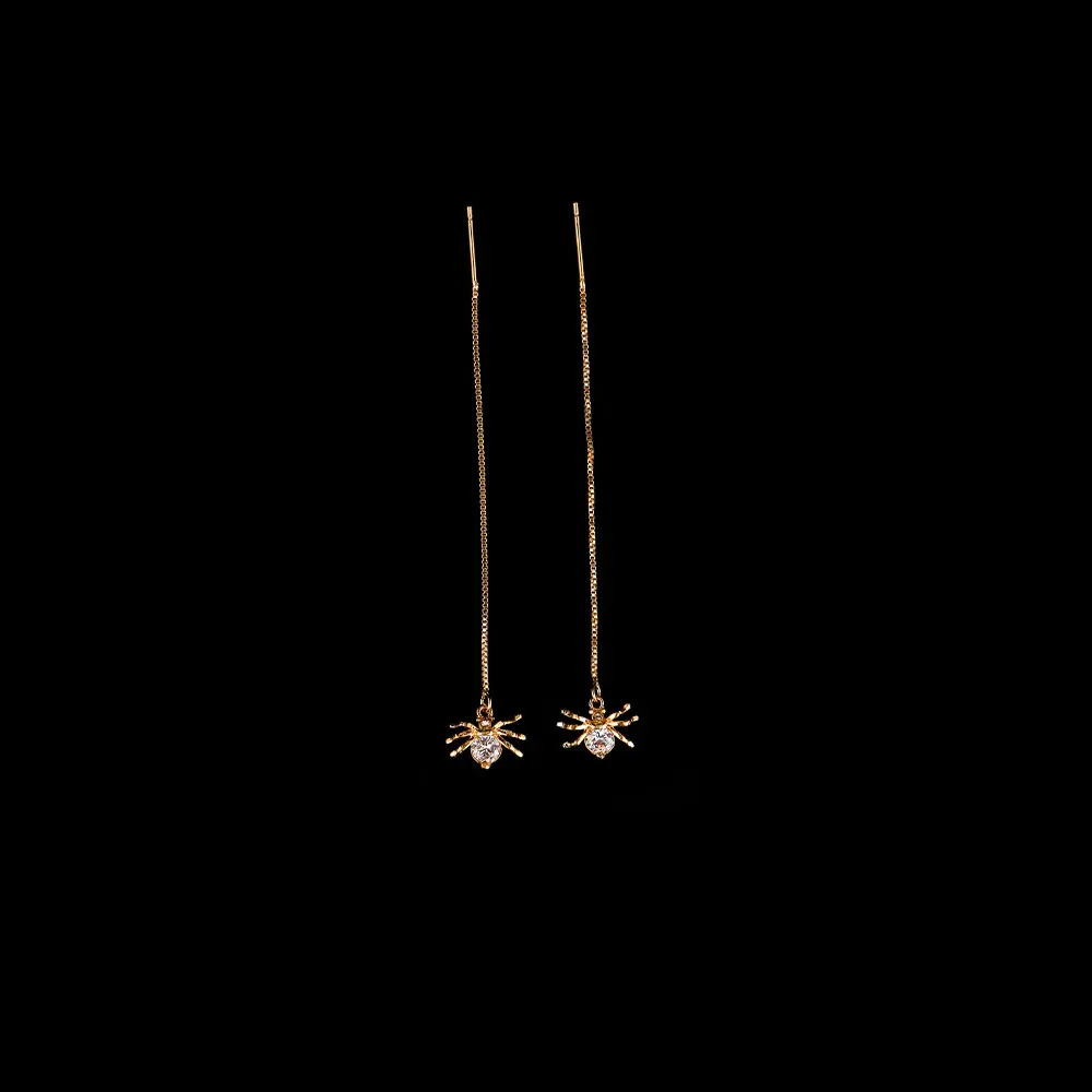 Spider Drop Earrings Round Cut Clear Cubic Zirconia Long Dangle Tassel Jewelry for Women Pendientes Mujer Moda 2018 | Украшения и