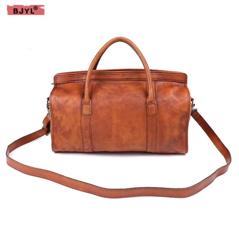 

BJYL Women Handbags Pure hand rubbing the first layer of cowhide female wrapped tanned leather Retro shoulder bag Messenger bag