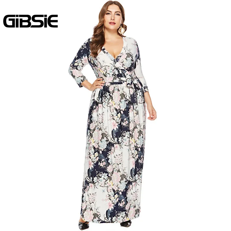 GIBSIE Floral print V-Neck Belted Party Elegant Dress Fall Women 34/ Sleeve Wrap Long Maxi Dress Plus Size Women's Clothing
GIBSIE Floral print V-Neck Belted Party Elegant Dress Fall Women 34/ Sleeve Wrap Long Maxi Dress Plus Size Women's Clothing