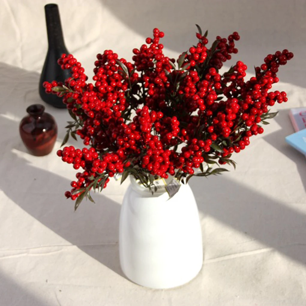 

Hot Artificial Beans Flowers Wedding Bouquet Christmas Home Decor Plant Berries