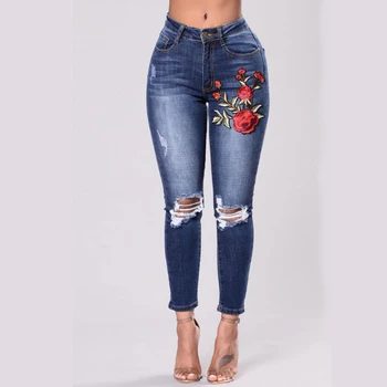 Flower Embroidery Jeans Plus Size Ripped Blue Jeans For Women Classic High Waist Skinny Jeans Stretch Knee Destroyer Denim pants
Flower Embroidery Jeans Plus Size Ripped Blue Jeans For Women Classic High Waist Skinny Jeans Stretch Knee Destroyer Denim pants