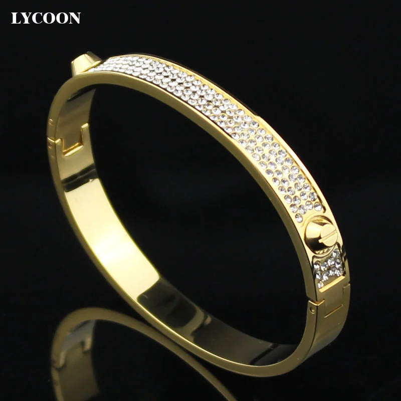 Fashion crystal cuff bracelet with CZ stone and nails yellow gold-color bangle stainless steel bangle cuff bracelets YYSE103
Fashion crystal cuff bracelet with CZ stone and nails yellow gold-color bangle stainless steel bangle cuff bracelets YYSE103