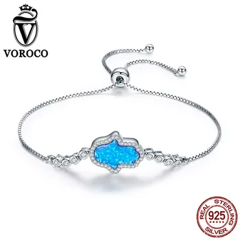 VOROCO 100% 925 Sterling Silver Blue Opal Ethnic Fatima Hand Adjustable Bracelet For Women Party Gift Fine Jewelry VSB002
VOROCO 100% 925 Sterling Silver Blue Opal Ethnic Fatima Hand Adjustable Bracelet For Women Party Gift Fine Jewelry VSB002