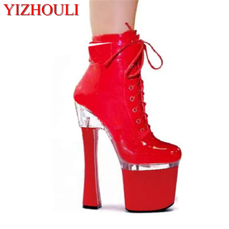 

Gorgeous bridal low boots, 18 cm high chunky heels, model stage performance, dance shoes