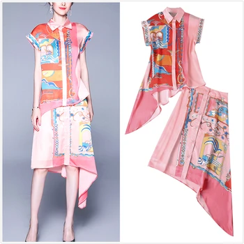 New Summer Elegant 2Piece Set Women Turn Down Collar Short Sleeve Pink Printing Blouse Tops And Single-breasted Skirts Set SL399
New Summer Elegant 2Piece Set Women Turn Down Collar Short Sleeve Pink Printing Blouse Tops And Single-breasted Skirts Set SL399