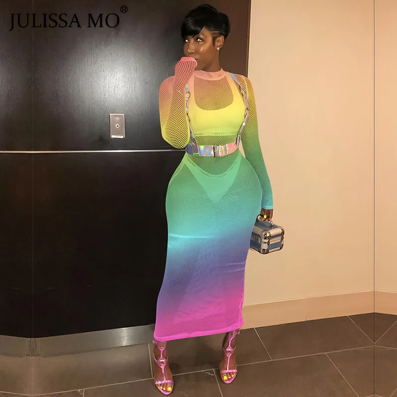 JULISSA MO Gradient Color Fishnet Summer Dress Women Mesh Long Sleeve Sexy Bodycon Maxi Dress 2019 Beach Tunic Dresses Plus Size
JULISSA MO Gradient Color Fishnet Summer Dress Women Mesh Long Sleeve Sexy Bodycon Maxi Dress 2019 Beach Tunic Dresses Plus Size