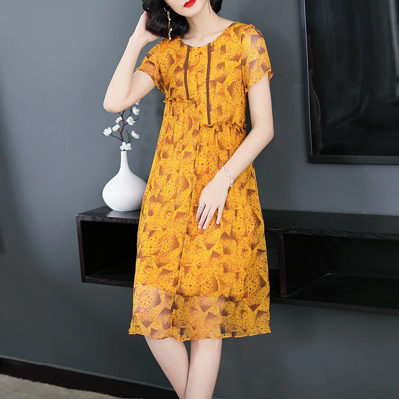 Silk dress 2019 summer new fashion retro stitching print short-sleeved dress large size M-3XL high quality elegant vestidos
Silk dress 2019 summer new fashion retro stitching print short-sleeved dress large size M-3XL high quality elegant vestidos