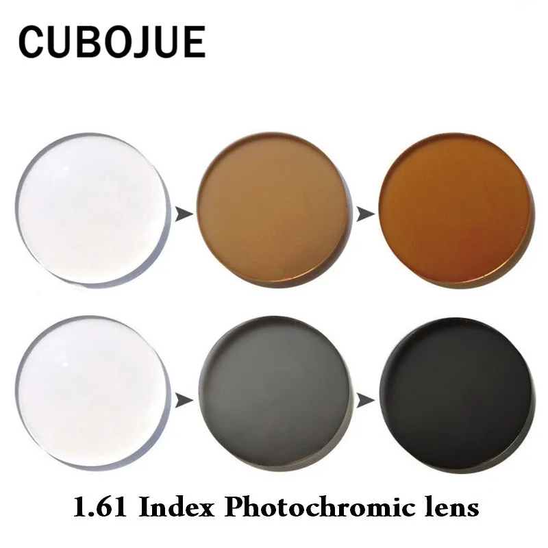CUBOJUE 1.61 Index Resin Photochromic Lens for Prescription Myopia Change Grey/brown in Sunshine Anti Glare UV400 Anti Scratch
CUBOJUE 1.61 Index Resin Photochromic Lens for Prescription Myopia Change Grey/brown in Sunshine Anti Glare UV400 Anti Scratch