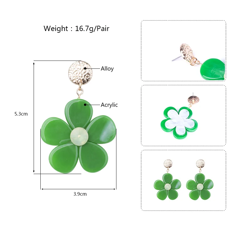 GuanLong Vintage Long Acrylic Flower Earrings for Women Big Metal Resin Dangle Drop Earings for Girls Fashion Jewelry Brincos (7)