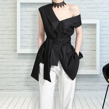 2019 Summer New Fashion Strapless Sleeveless Shirt Women Personality Half Open Collar Irregular Women's Shirt Tide
2019 Summer New Fashion Strapless Sleeveless Shirt Women Personality Half Open Collar Irregular Women's Shirt Tide