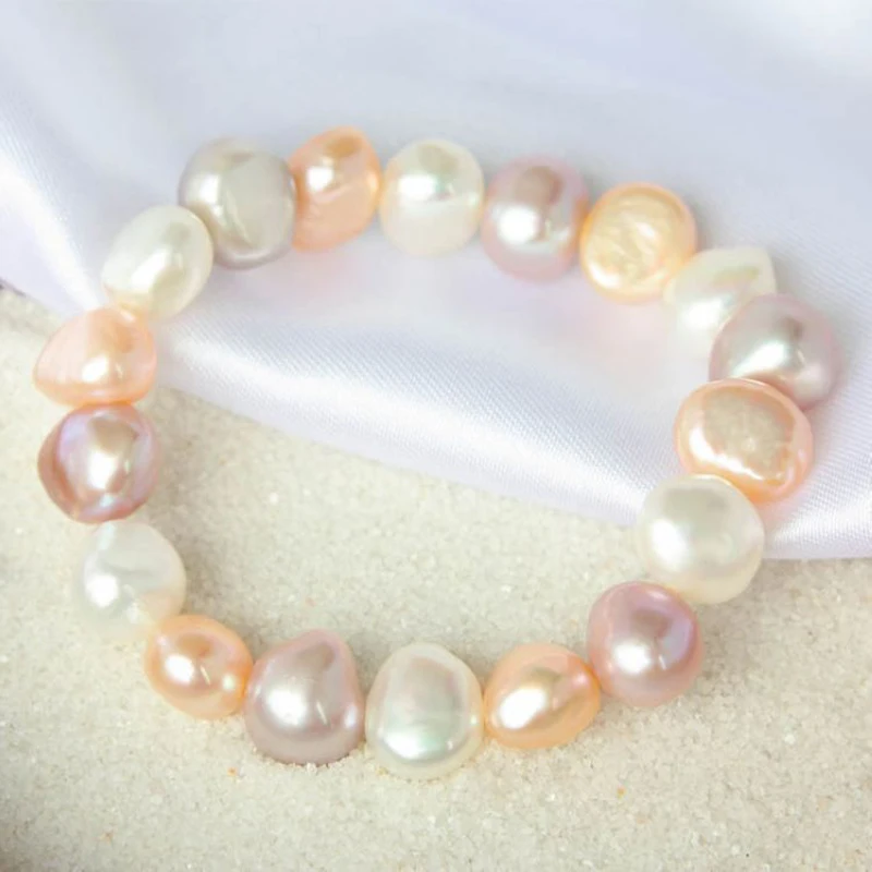 

Fashion Cultured Freshwater Nugget Baroque Single Strand Multicolor Pearl Bracelets for Women with Elastic Thread Free Shipping