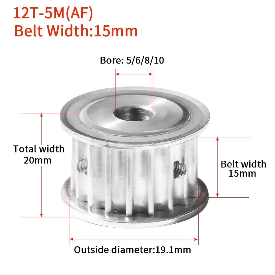 12 Teeth 5M Timing Pulley Bore5/6/8/10mm Fit W=15mm HTD 5M Timing Belt12T 12Teeth HTD 5M Timing Pulley
12 Teeth 5M Timing Pulley Bore5/6/8/10mm Fit W=15mm HTD 5M Timing Belt12T 12Teeth HTD 5M Timing Pulley