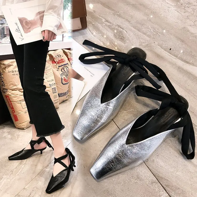 Spring New Fashion Small Square Head Cross Temperament Tie Casual Shoes