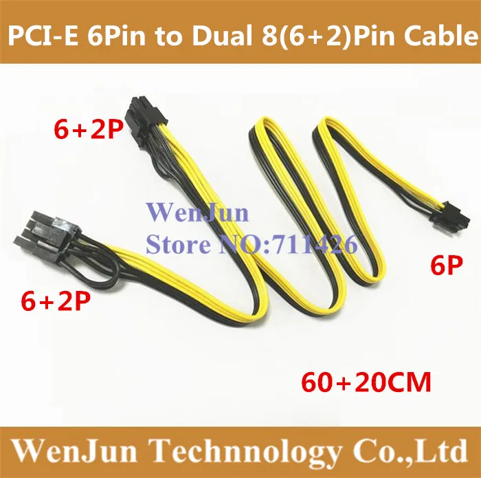 1pcs PCI-E PCIe PCI Express 6Pin male to Dual Double 2-Port 8Pin ( 6+2Pin ) Male Adapter GPU Video Card Power Cable 18AWG 
1pcs PCI-E PCIe PCI Express 6Pin male to Dual Double 2-Port 8Pin ( 6+2Pin ) Male Adapter GPU Video Card Power Cable 18AWG