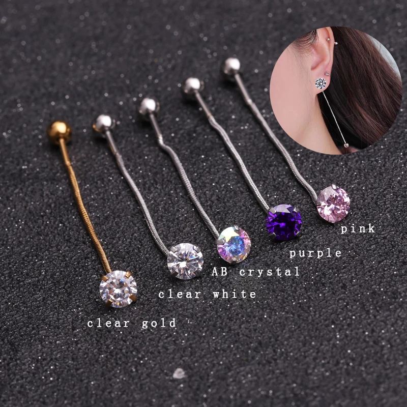 Sellsets 1 Piece Long CZ Earring Snake Chain Single Crystal Ball Dangle Rook Lobe Tragus Ear Piercing Studs
Sellsets 1 Piece Long CZ Earring Snake Chain Single Crystal Ball Dangle Rook Lobe Tragus Ear Piercing Studs