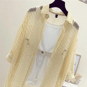 Long Blouse Women Plus Size Summer Fashion Striped Sun Protection Clothing Lady Cardigan Coat Beach Loose Casual Female Tops 
Long Blouse Women Plus Size Summer Fashion Striped Sun Protection Clothing Lady Cardigan Coat Beach Loose Casual Female Tops