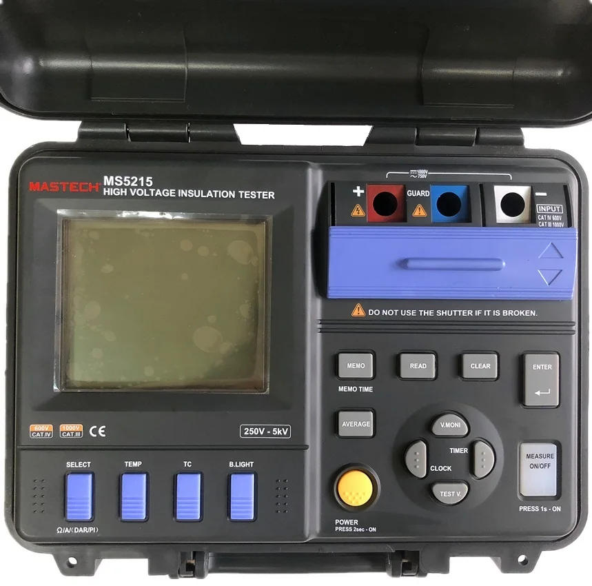 MASTECH MS5215 High Voltage Digital Insulation Resistance Tester, 5000V 3mA, Temp(-10-70C),megometro ,megger
MASTECH MS5215 High Voltage Digital Insulation Resistance Tester, 5000V 3mA, Temp(-10-70C),megometro ,megger