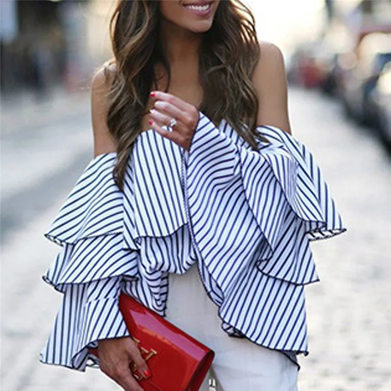Fashion Tops Women Sexy Flare Sleeve Long Sleeve Tops Summer Stripe Off Shoulder Blouse Tops A#19
Fashion Tops Women Sexy Flare Sleeve Long Sleeve Tops Summer Stripe Off Shoulder Blouse Tops A#19
