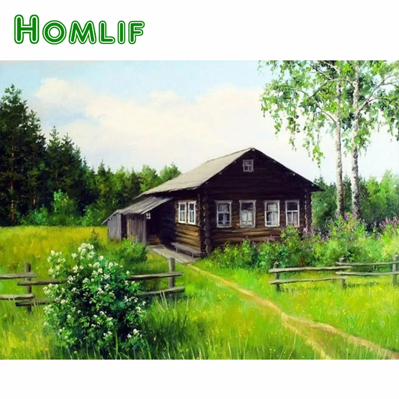 Алмазная живопись HOMLIF с пейзажем деревьями дом 5d сделай сам вышивка крестиком