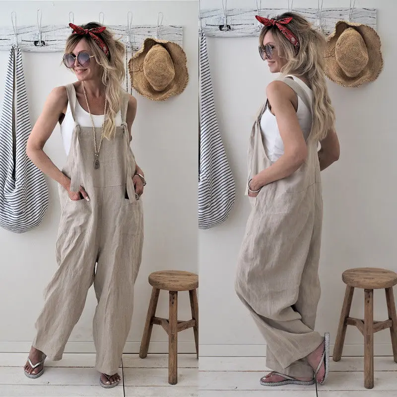Rompers 2018 New Brand Women Casual Loose Cotton Linen Solid Pockets Jumpsuit Overalls Wide Leg Cropped Pants
Rompers 2018 New Brand Women Casual Loose Cotton Linen Solid Pockets Jumpsuit Overalls Wide Leg Cropped Pants