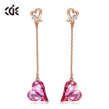 

CDE Women Gold Drop Earrings Embellished with Crystals from Swarovski Heart Dangling Earrings Fashion Romantic Jewelry Brincos